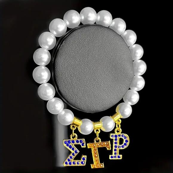 Sigma Gamma Rho Bracelet White &  Gold with Pendant Logo - Picture 2 of 3